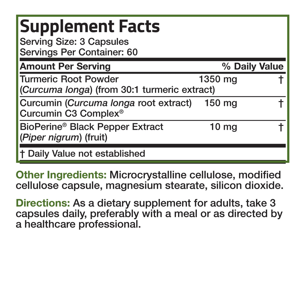 Turmeric Curcumin 1500 MG per Serving, 180 Vegetarian Capsules P722
