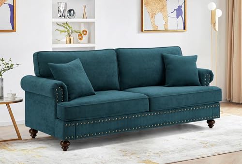 Green Fabric 3 Seater Button Tufted Sofa with Rolled Arms N900