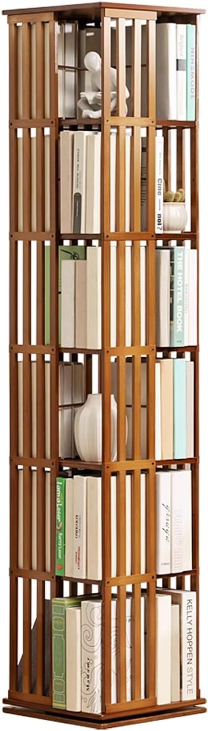 Bamboo 360 Rotating Bookshelf 6 Tier Floor Standing Bookcase Storage Shelves N281222
