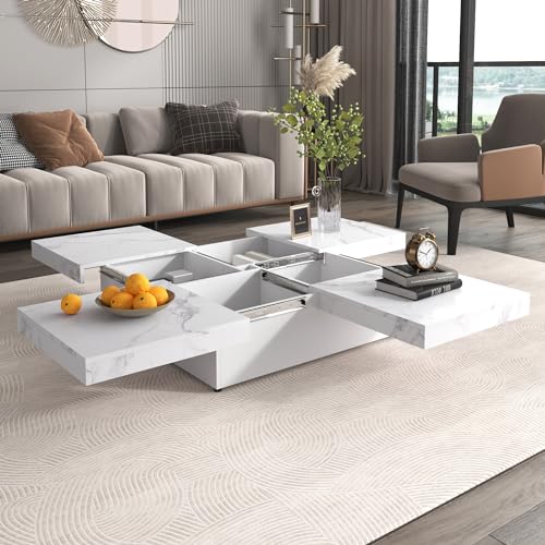 White Marble Veneer Coffee Table with Storage Q678365