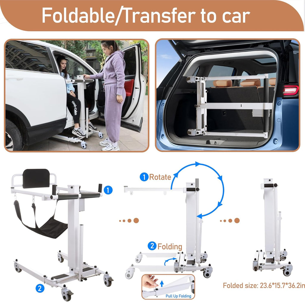 White Foldable Electric Patient Lift Transfer Chair with Adjustable Base R194216