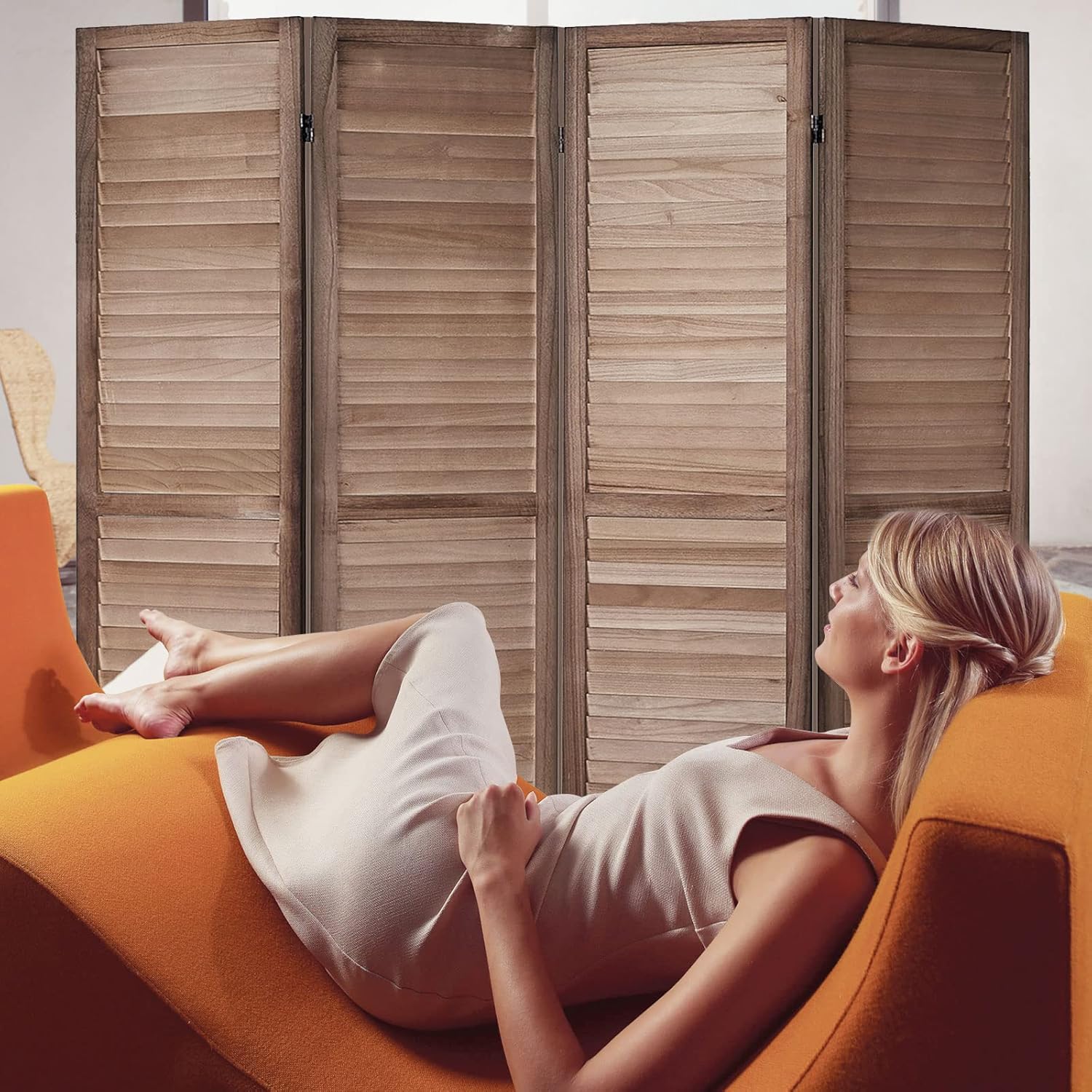 4 Panel Brown Wood Room Divider H8614