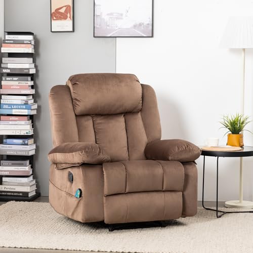 Brown Upholstered Fabric Rocker Recliner Chair with Massage & Heat K6155