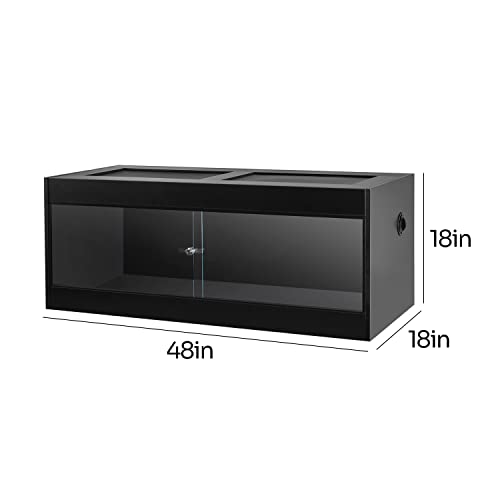 Black Reptile Wood Enclosure with Double Hinge Sliding Doors and Top Screen Ventilation (48"x24"x24") D6946