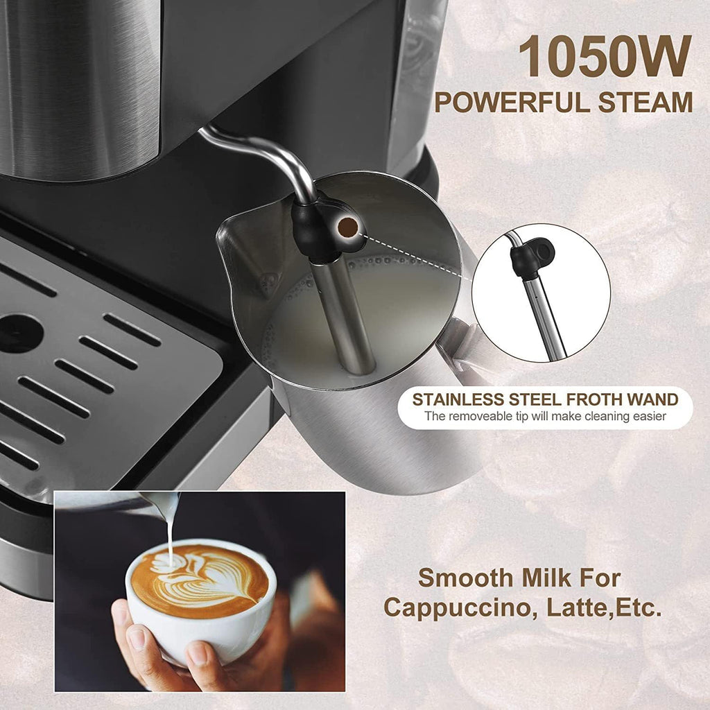 20 Bar Semi-Automatic Espresso Machine with Milk Frother Steam Wand, 50oz Removable Water Tank M956