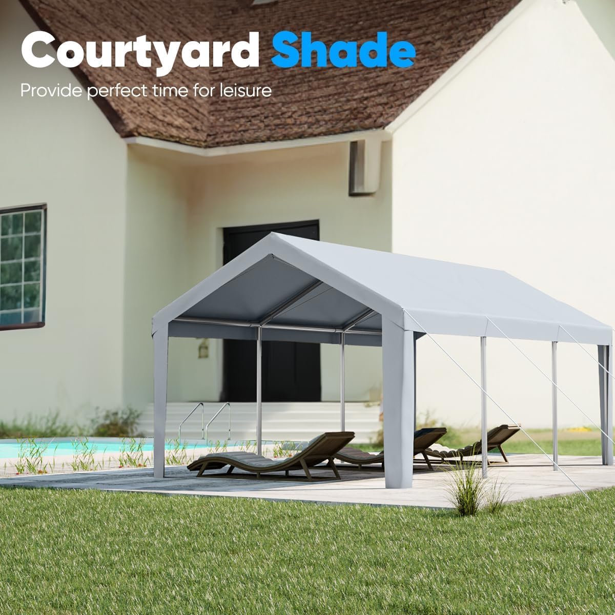10’x20’ Heavy Duty Galvanized Carport Canopy Silver Gray K16703