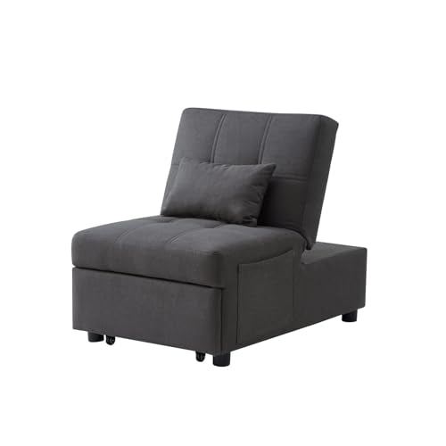 Grey Linen Upholstered Sleeper Sofa Couch with Adjustable Backrest and 1 Pillow P6803