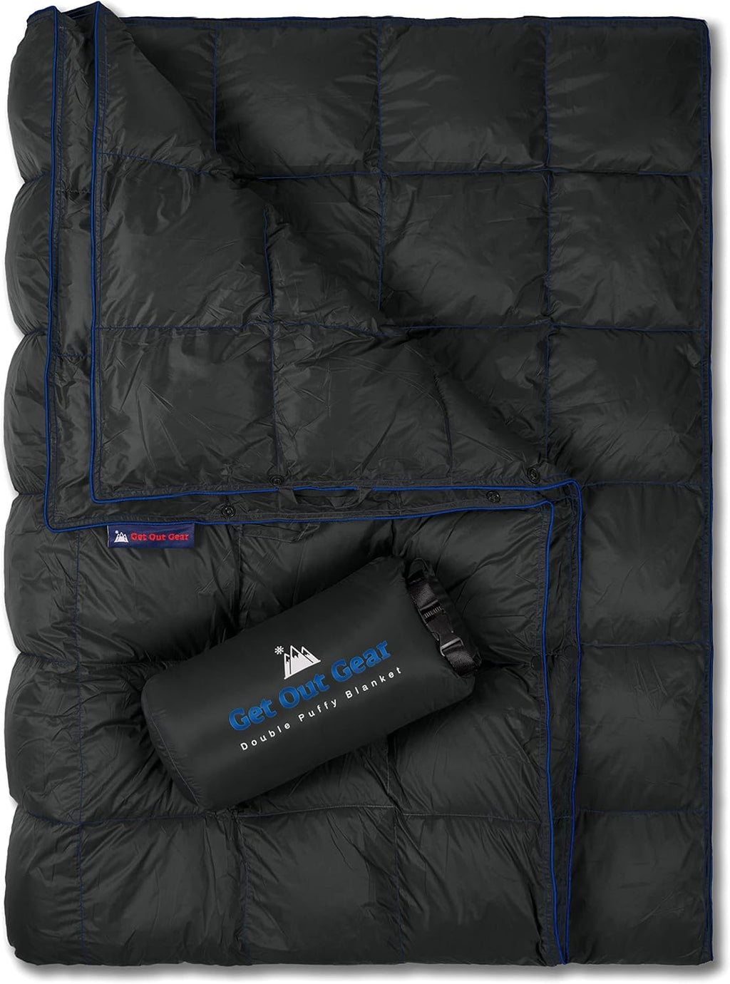 Double Puffy Camping Blanket Water-Resistant Camp Quilt Blue Red O2097