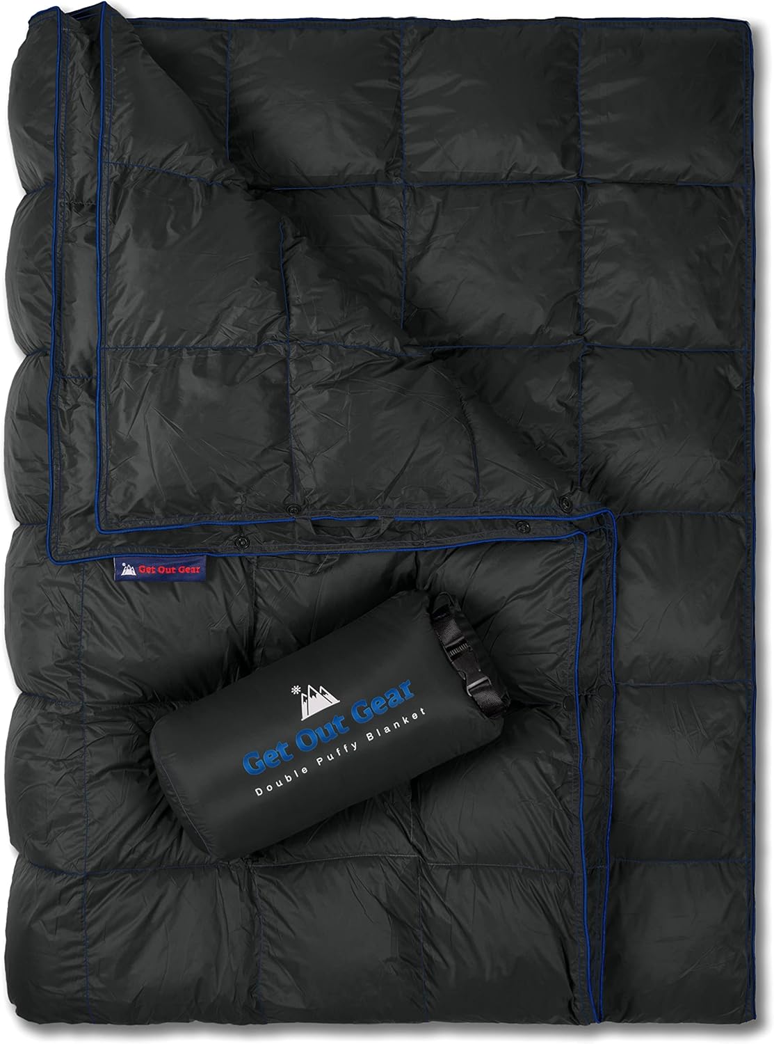 Double Puffy Camping Blanket Water-Resistant Camp Quilt Blue Red O2097