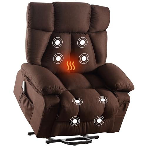 Oversized Blue Fabric Electric Power Lift Recliner Chair with Massage and Heat U284555