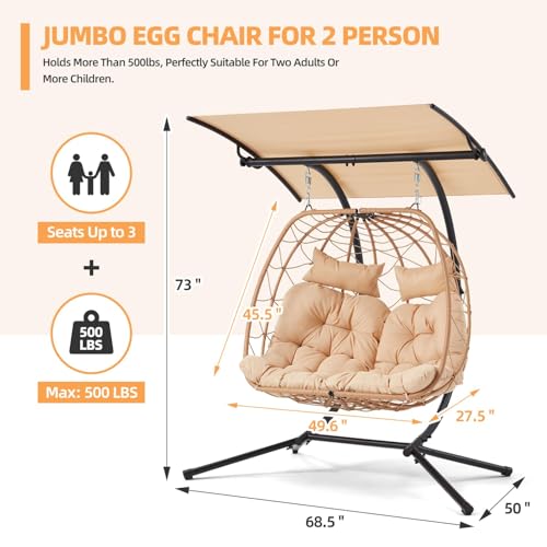 Oversized Double Egg Chair with Adjustable Canopy S12112