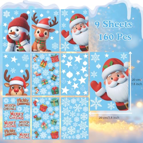 226 PCS White Snowflake Window Clings, 9 Sheets Double-Sided Reusable Decals U650110