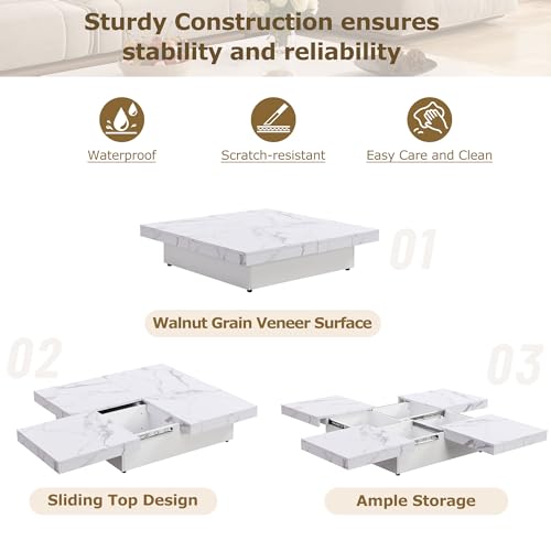 White Marble Veneer Coffee Table with Storage Q678365