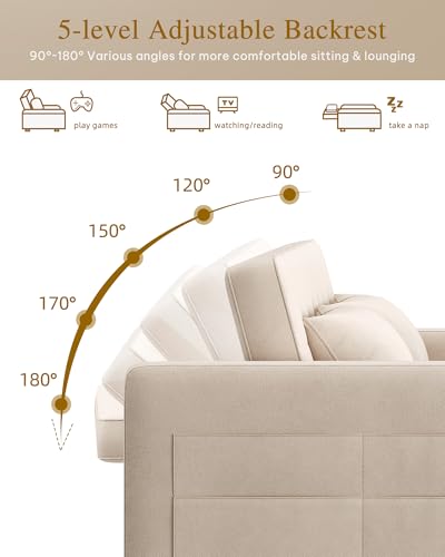 55" Convertible Sofa Bed, 3-in-1 Sleeper Sofa with Pull-Out Bed, Linen Futon Couch, Black A2959