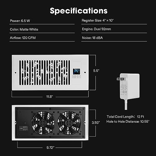 Quiet Register Booster Fan 4”×10” with Intelligent Thermostat Control D578864