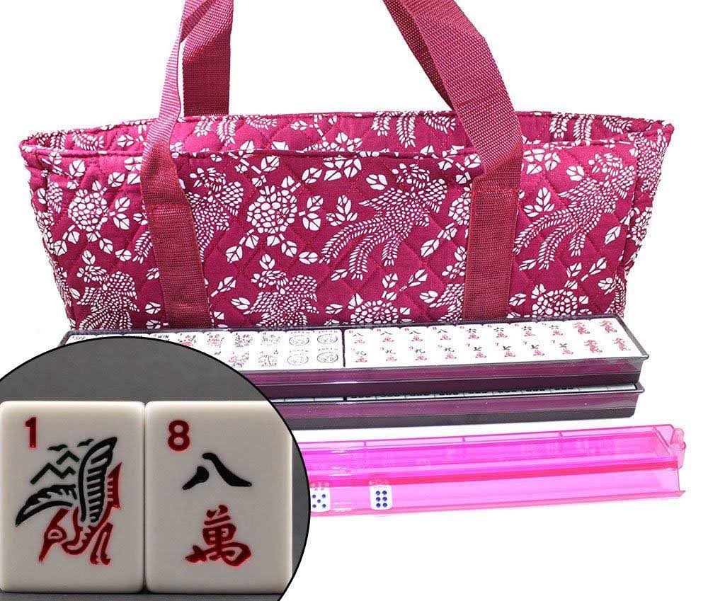 Violet Red Mahjong Set with 4 Color Pushers and Soft Bag U987366