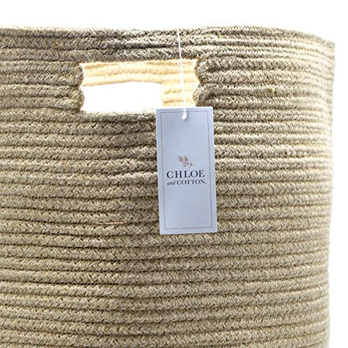 Large Cotton Blanket Basket 19 x 16 x 16 Inches White & Tan M49538