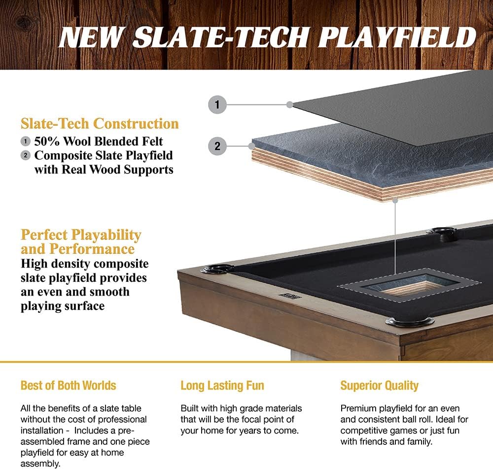 8' Slate-Tech Drop Pocket Table with Pool Ball and Cue Stick Set Z3977