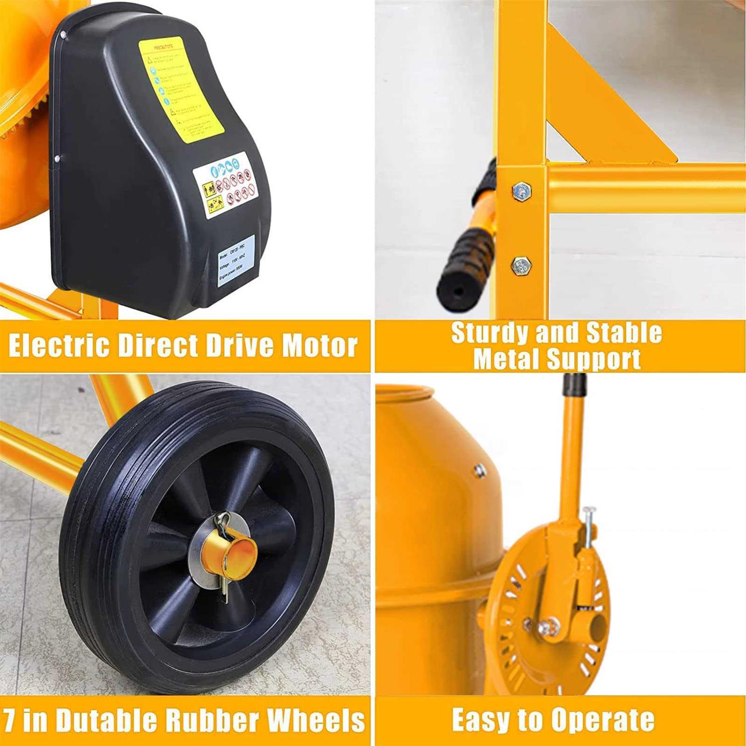 Portable Concrete Cement Mixer 1/2 Hp Electric with Wheel D318