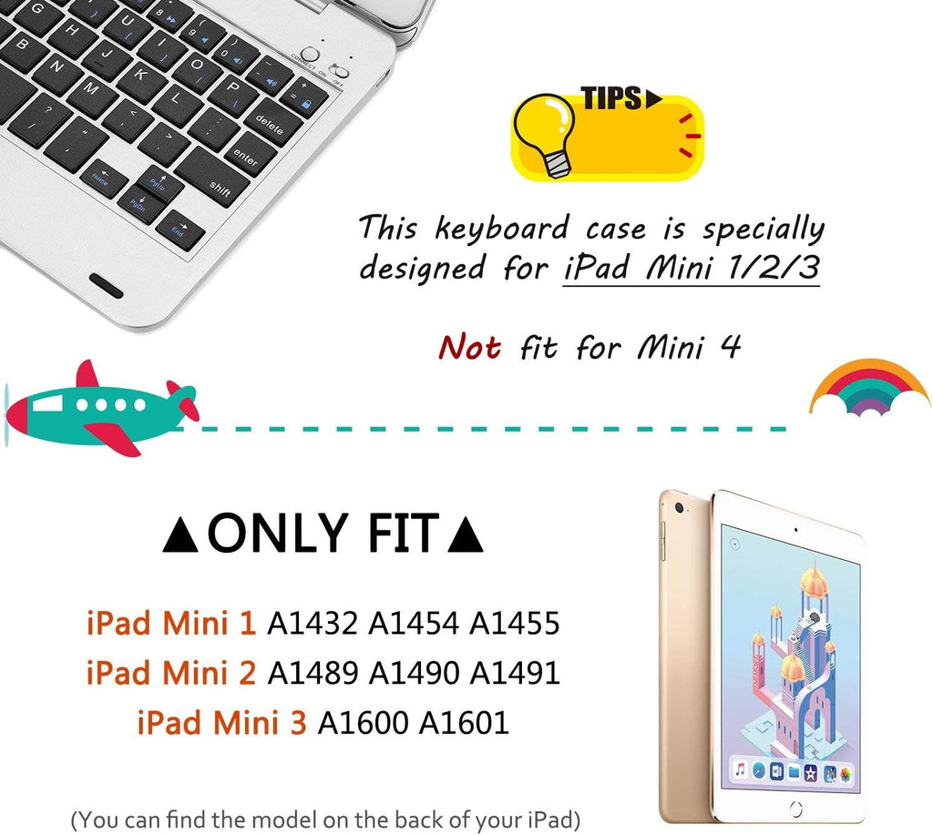 Wireless Keyboard Case for iPad Mini with Folding Stand (Black) D7380