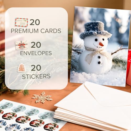 Set of 20 Boxed Christmas Cards with Envelopes & Stickers, 5" x 7" U854326