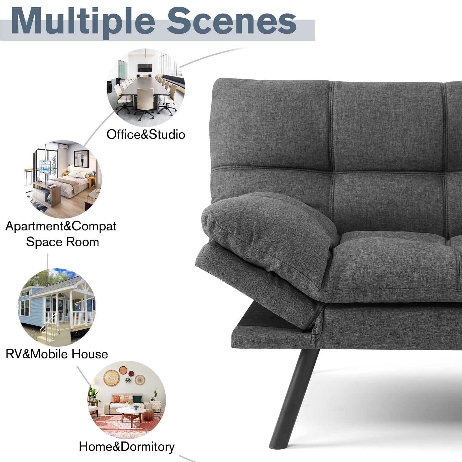 Gray Memory Foam Futon Sofa Bed M730927