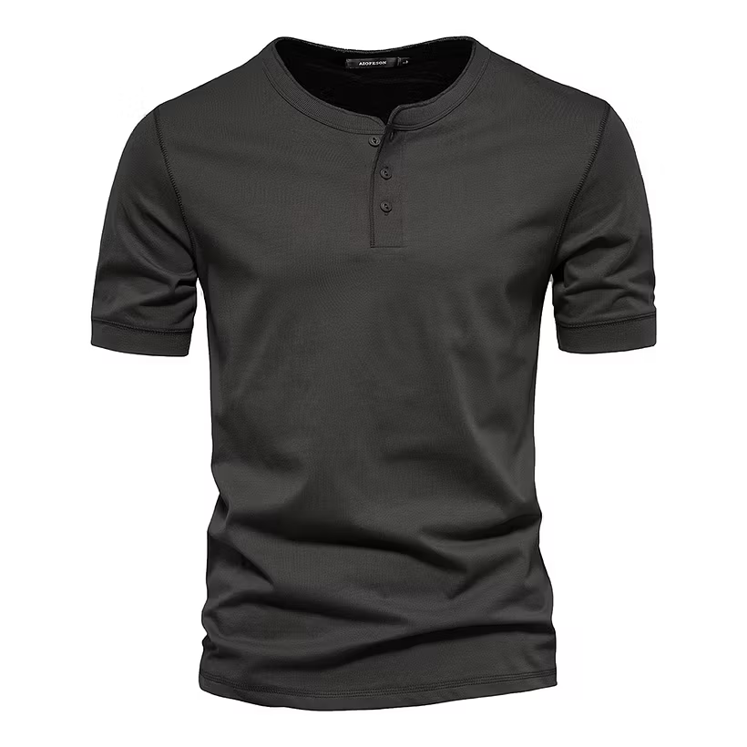 Mens Henley Short Sleeve Cotton Casual Shirt