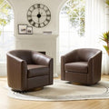 Brown Genuine Leather Swivel Barrel Chair Set of 2 I376751