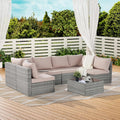 Beige 7 Piece PE Rattan Wicker Patio Conversation Set with Coffee Table B1590