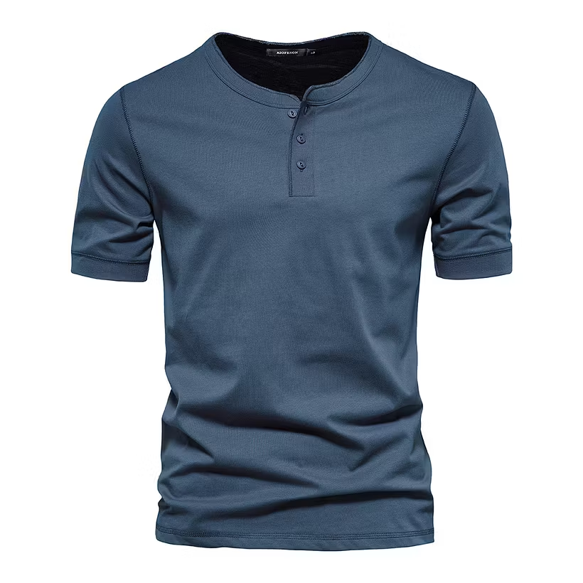 Mens Henley Short Sleeve Cotton Casual Shirt