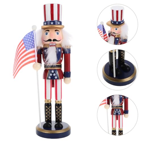 Patriotic Nutcracker Figurines Wooden Soldier Statue with Cane Y8937