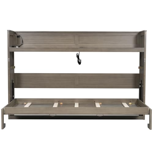 White Queen Size Wood Murphy Bed with Storage Cabinet B911