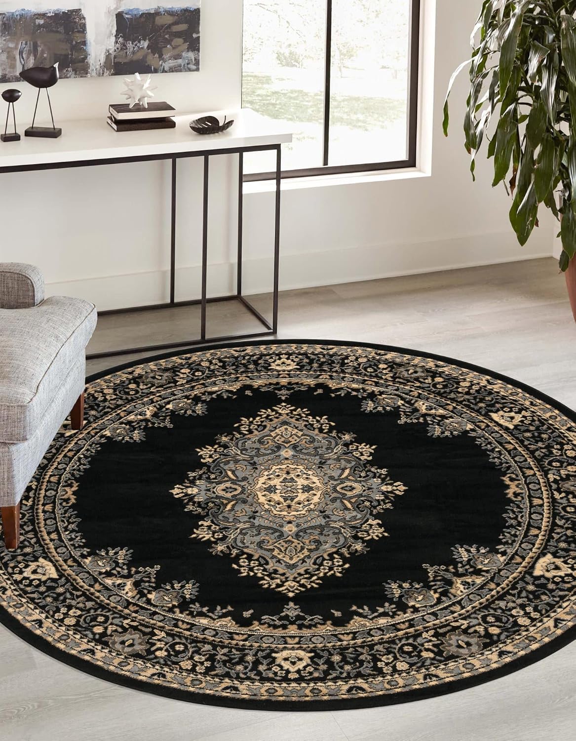 8 Ft Round Black Rug N85181
