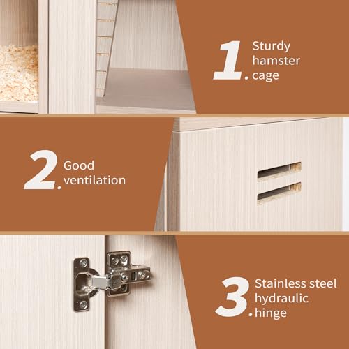 4-Tier Wooden Hamster Cage with Storage Cabinet, Openable Top, Acrylic Windows (Teak) T7916