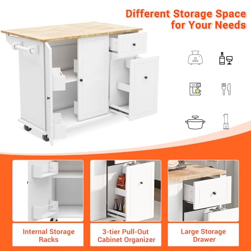 Kitchen Cart with Wood Top, 4 Drawers, Open Shelves and Door U902406