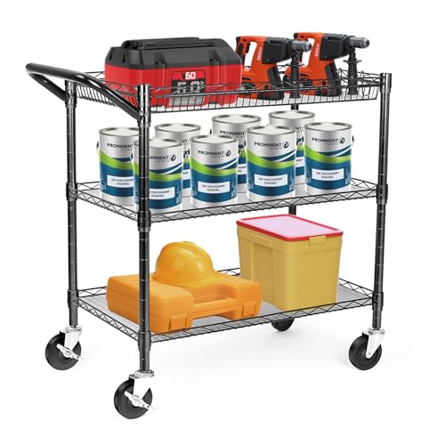 3 Tier Wire Rolling Utility Cart with Wheels and Handle Bar O53880