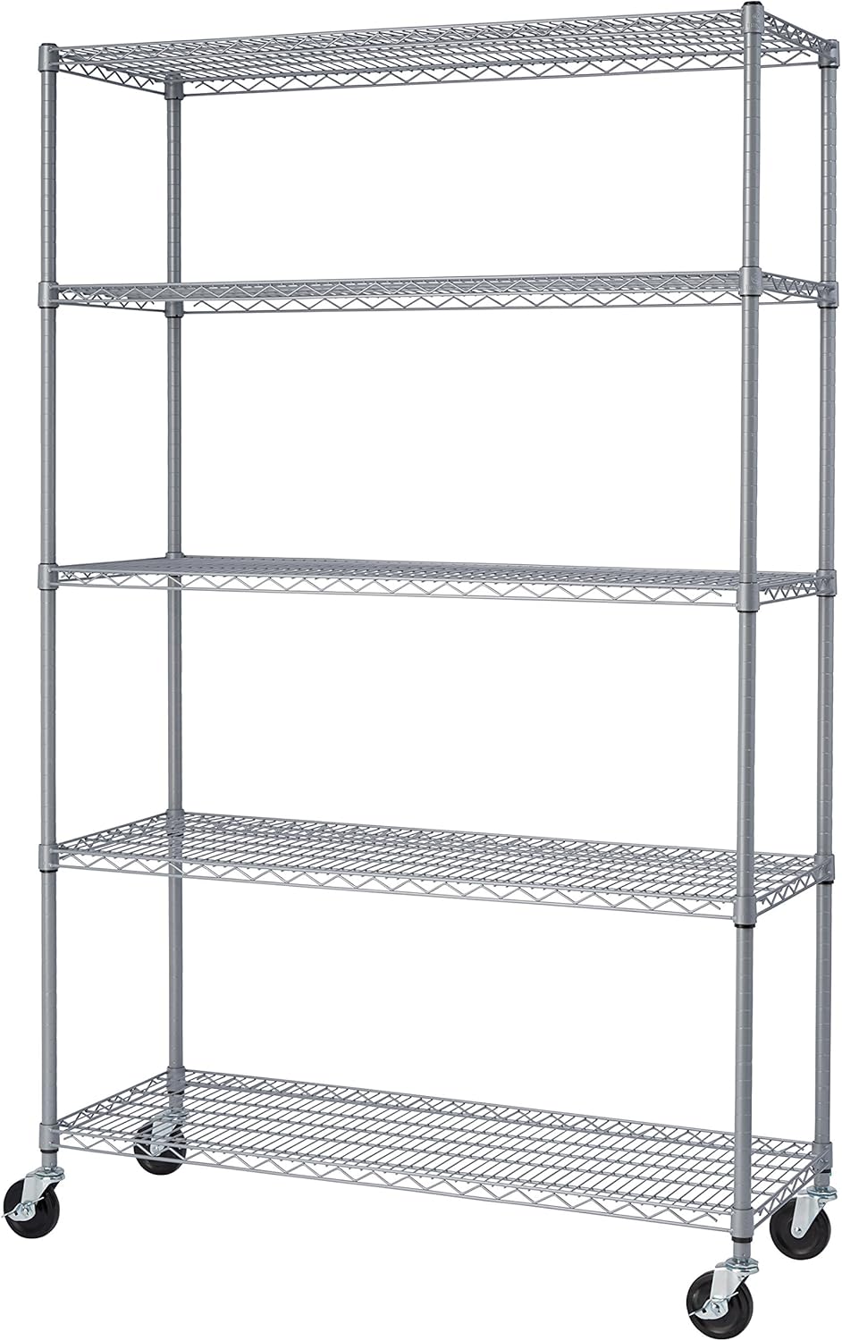 Gray 5-Tier Adjustable Wire Shelving with Wheels, 48" W X 18" D X 72-77" H M39762
