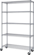 Gray 5-Tier Adjustable Wire Shelving with Wheels, 48" W X 18" D X 72-77" H M39762