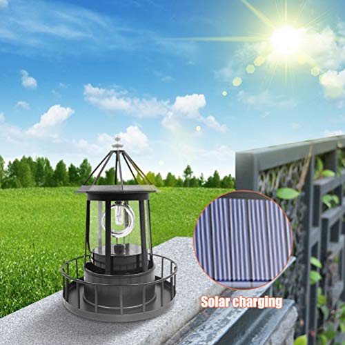 Black LED Solar Rotating Lighthouse Lantern P97965