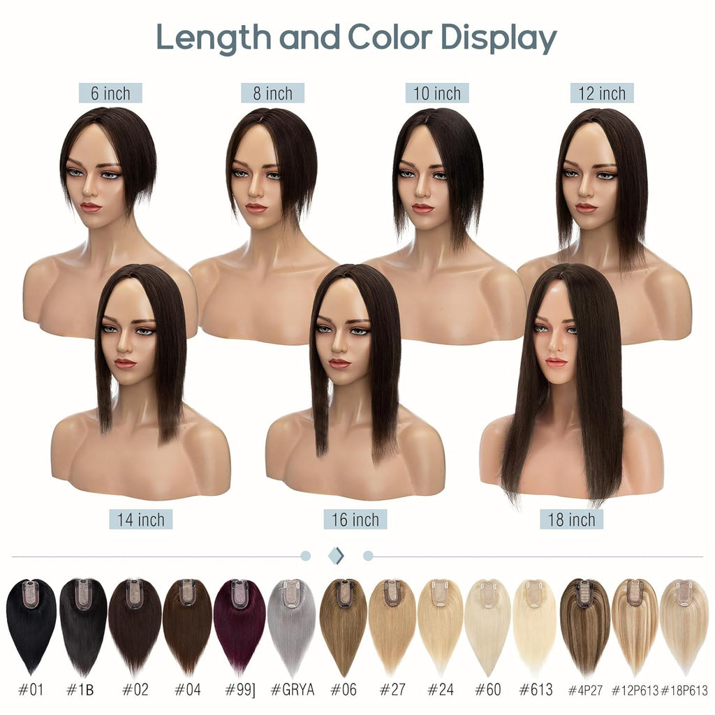 100% Real Human Hair Topper 6 Inch #2 Dark Brown 27g (4 clips) M224