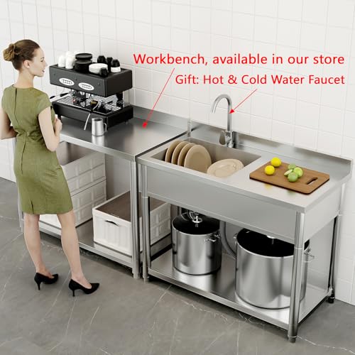 Stainless Steel Freestanding Utility Sink with Pull-out Faucet Z723