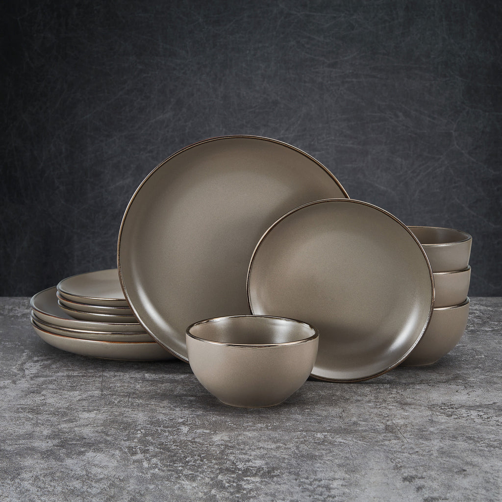 12-piece Stoneware Dinnerware set in Gray B48598