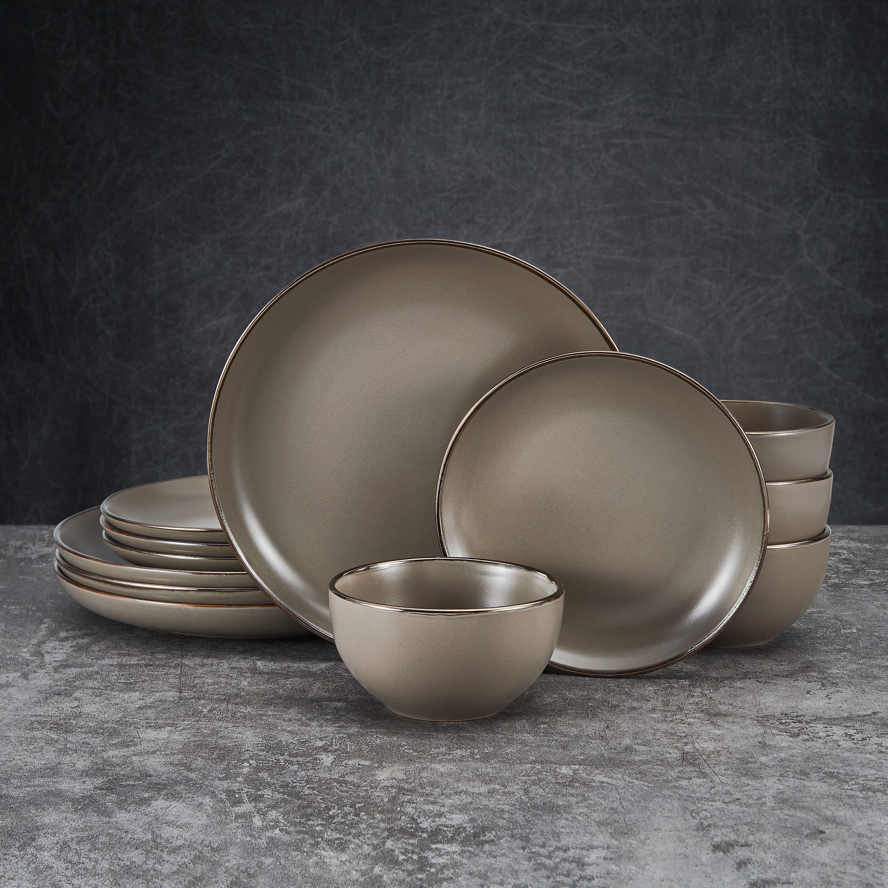 12-piece Stoneware Dinnerware set in Gray B48598
