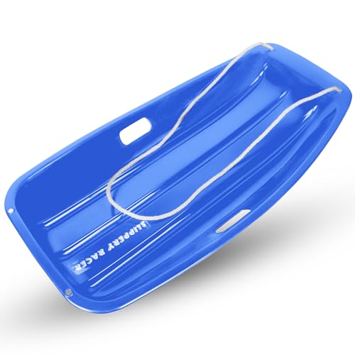 Blue Plastic Cold-Resistant Toboggan Snow Sled with Pull Rope and Handles K698