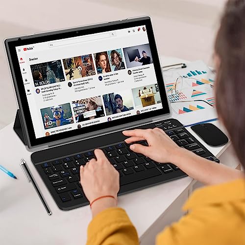 Blue 10.1 inch Android 14 Tablet with Keyboard Case Mouse Stylus Film, 8GB+64GB, 1280*800 HD Touch Screen, 8MP Dual Camera, Wi-Fi Bluetooth U42016