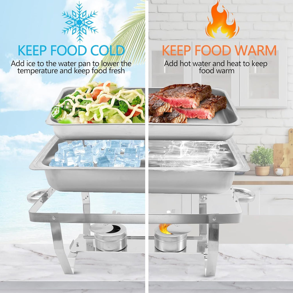 8 Qt 4 Pack Full Size Stainless Steel Chafing Dishes Buffet Set with Folding Frame Stand K315763