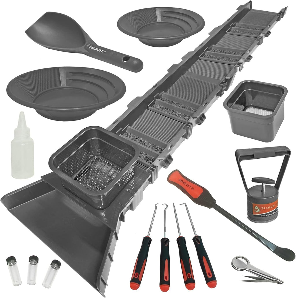 Compact Gold Panning Kit with Sluice Box and 2 Classifier Pans (Black) N467932