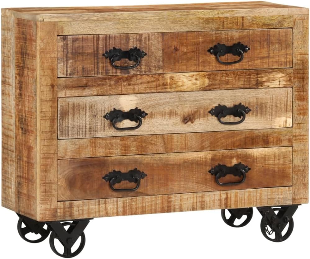 Solid Rough Wood Mango Sideboard with 3 Drawers O90427