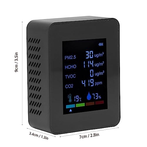 6 in 1 CO2 Meter Humidity Temperature PM2.5 TVOC HCHO Detector Black T24702