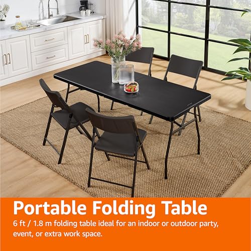 White 6 ft Folding Table with Carrying Handle R7496